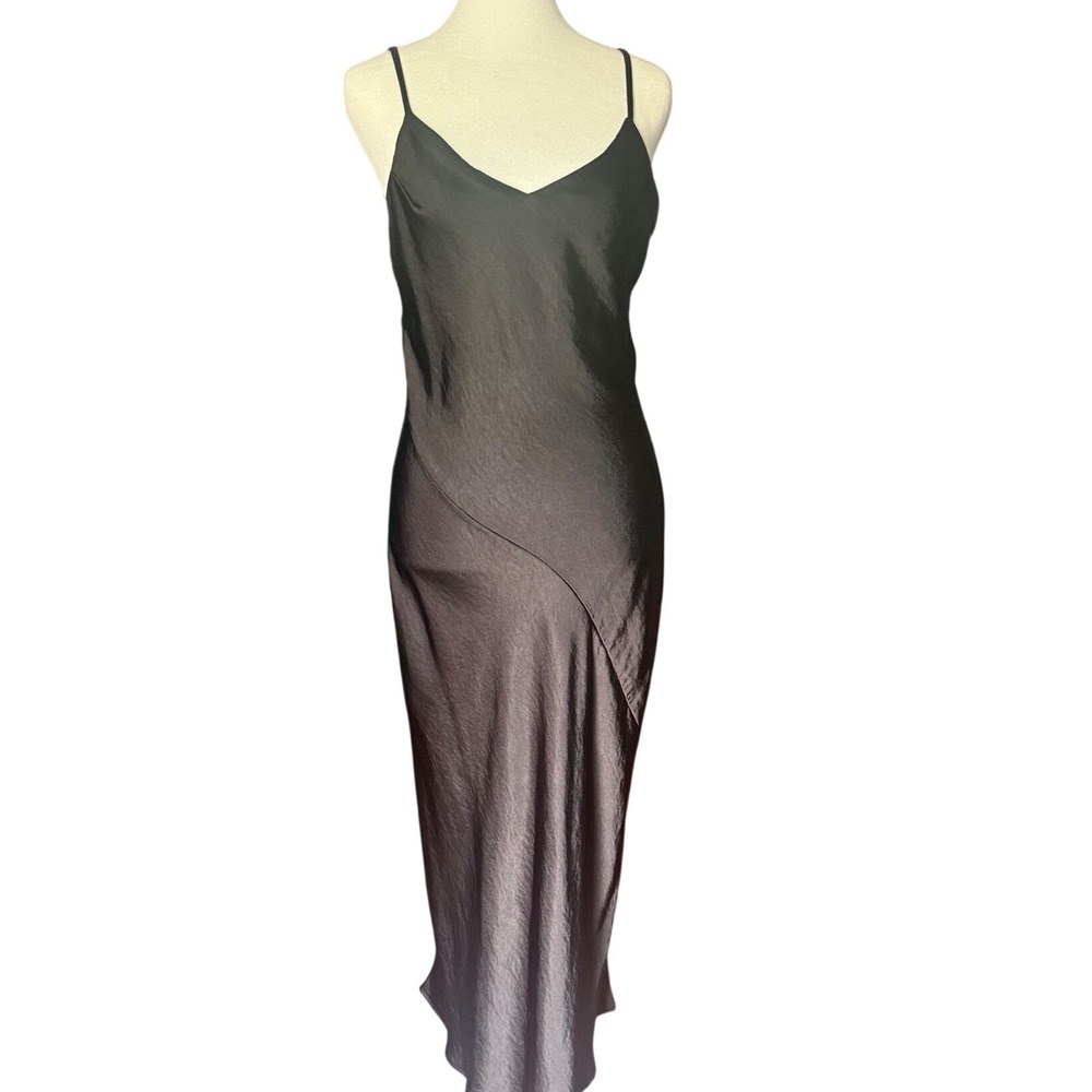 Oak + Fort Black Satin V-Neck Midi Slip Dress luxury high end money Medium - Picture 15 of 15